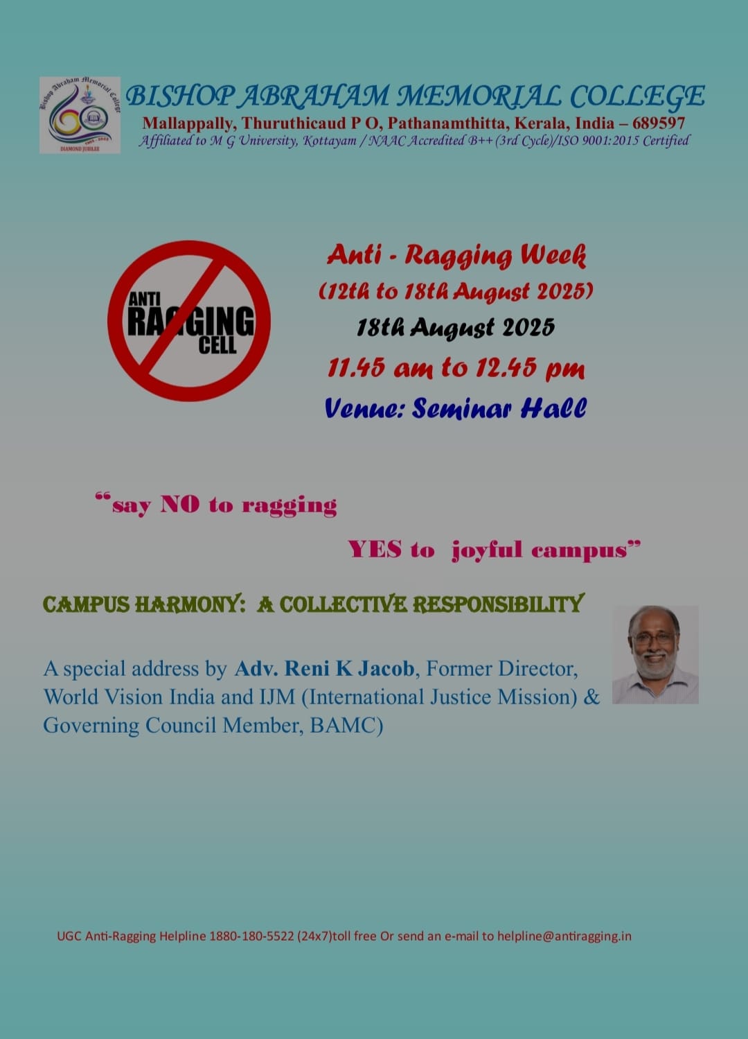 Anti-Ragging Week: 12-18 August 2025 – Bishop Abraham Memorial College